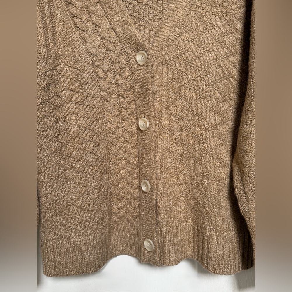 CAbi Chunky Cable Knit Grandpa Cardigan Sweater Beige Small Tan Women’s - Picture 7 of 10